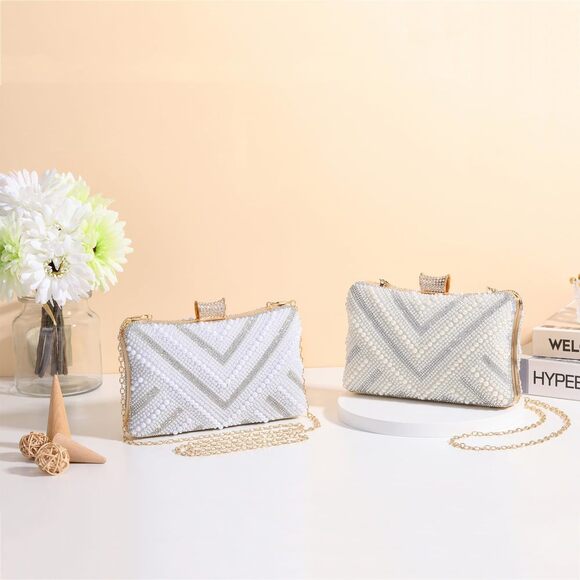 Chic Diary Pearl Evening Clutch - Sparkling Rhinestone Handbag - Picture 9 of 9